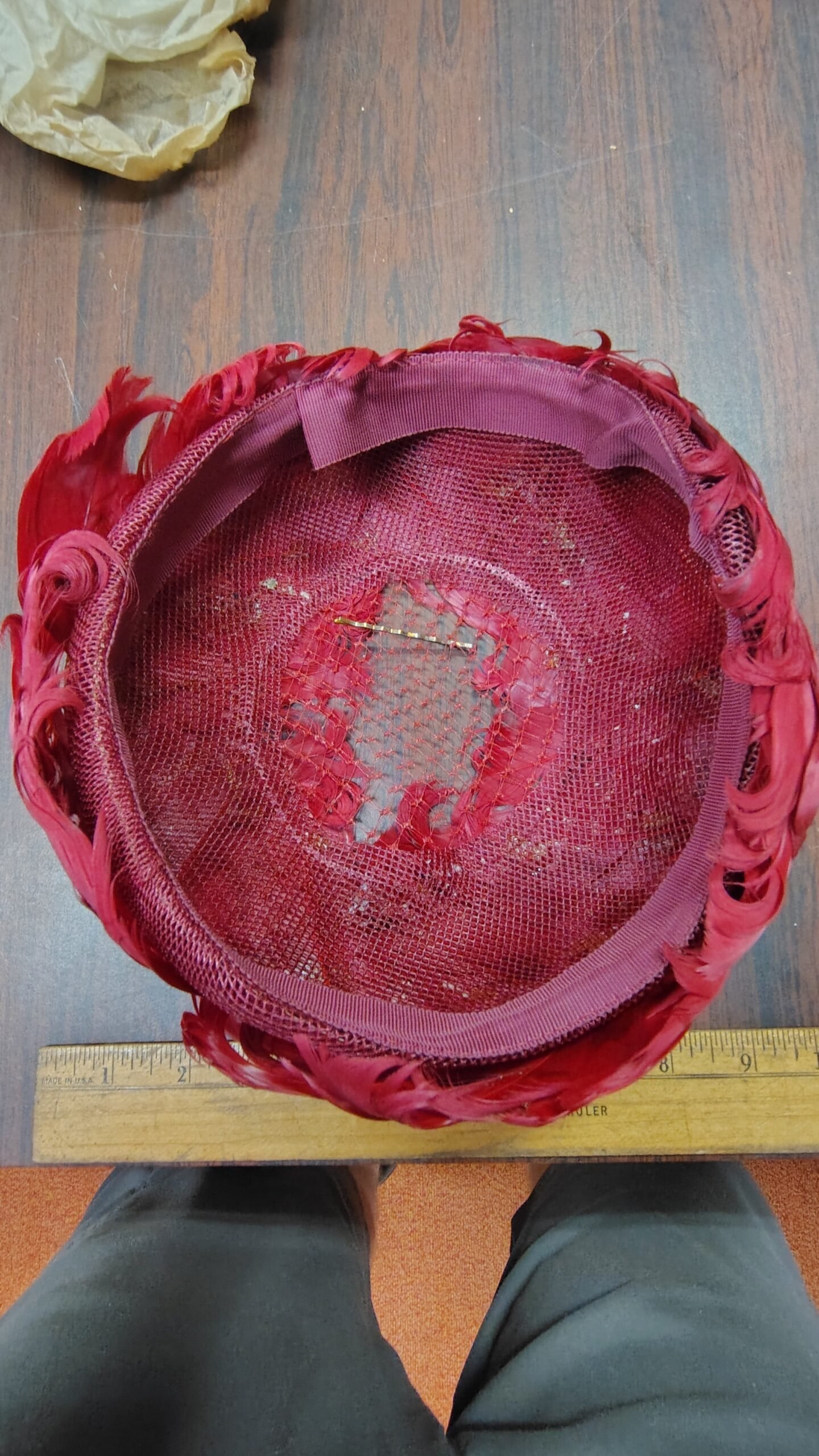 9c952280-733e-4f55-8c2e-1441886c9946-scaled-1.jpg Vintage 1950s 1960s Red Feather Pillbox Hat Mesh Veil Cocktail Fascinator Cap