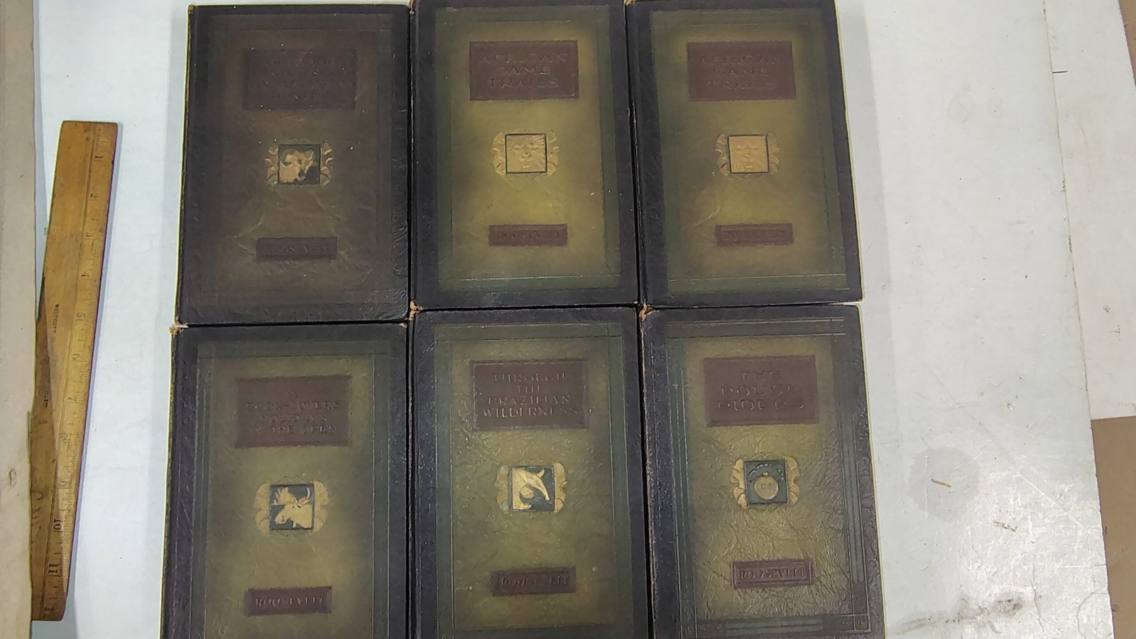9d1b8aa2-7876-4573-a27c-619bdcaf9e30-scaled-1.jpg Vintage Theodore Roosevelt Scribner Leather Book Set 1920s 6 Vols Hunting Brazil