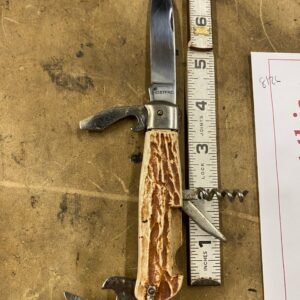 Vtg Rostfrei Stag Handle Multi-Tool Folding Pocket Knife Corkscrew Solingen Germ
