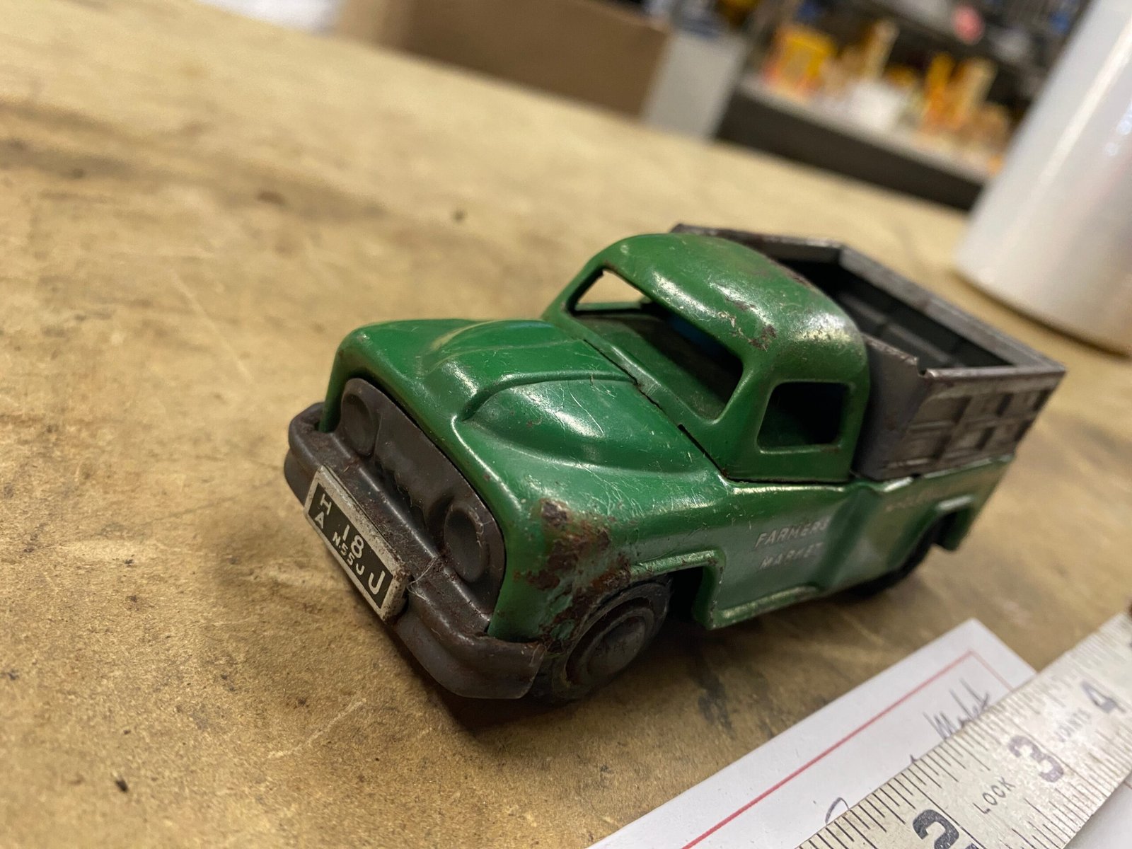 50's Wholesale Green Farmers Market Truck Vtg Toy Linemar Japan Stake bed Collec