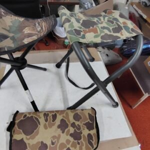 Vintage Camo Hunting Stool Lot (3) Three Leg Tripod Chair Foam Seat Cushion D&H