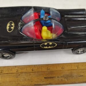 d3034fc6-1575-4feb-900e-360c43c62ddb-scaled-1.jpg Vintage 1966 Simms Inc No. 529 Plastic Batmobile Batman Robin Toy Car Aurora ILL
