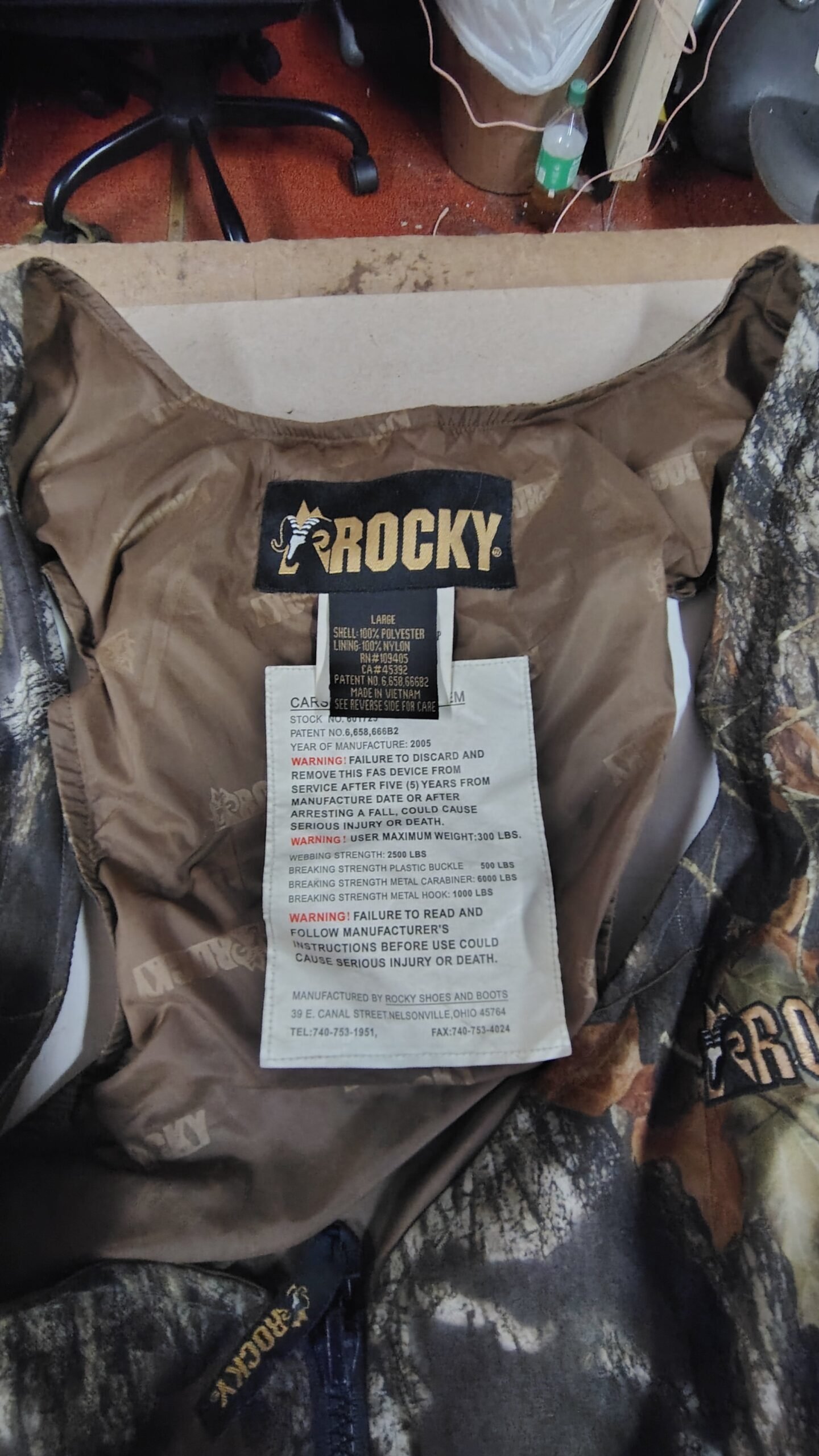 Rocky CSS Hunter Safety System Camo Tree Stand Harness Vest Size Large 2005