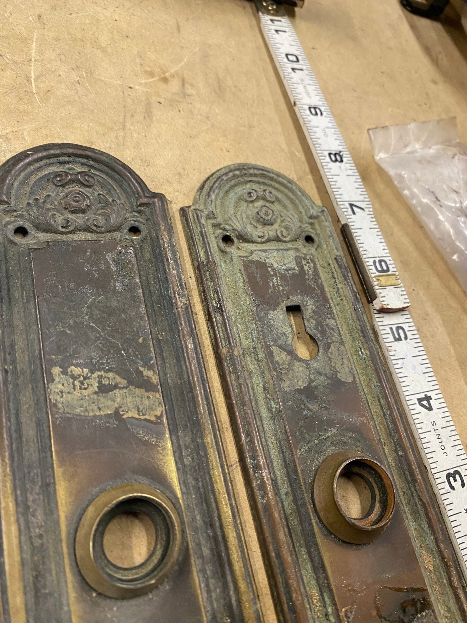 Antique Brass Federal Fan Door Mortise Lockset Plates Knob Victorian Art Deco
