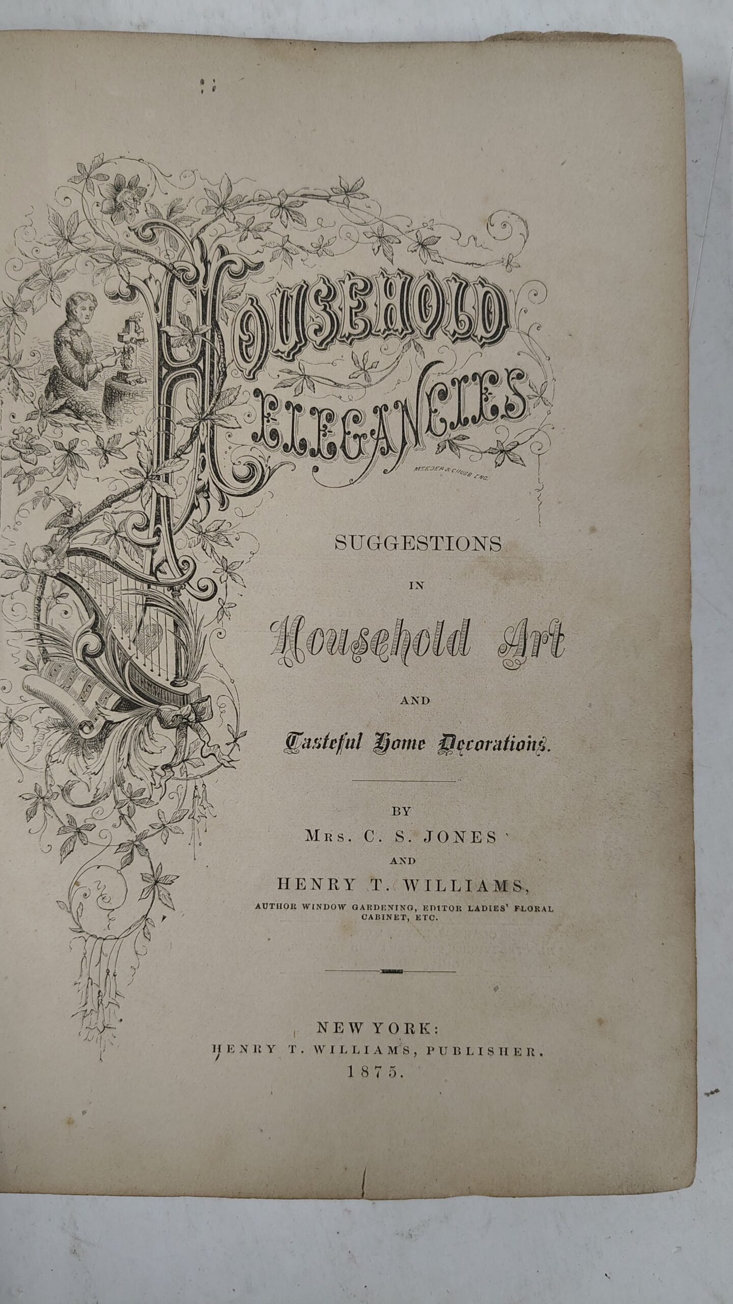 1875 Antique Book Household Elegancies Victorian Home Decor Craft Art Vintage