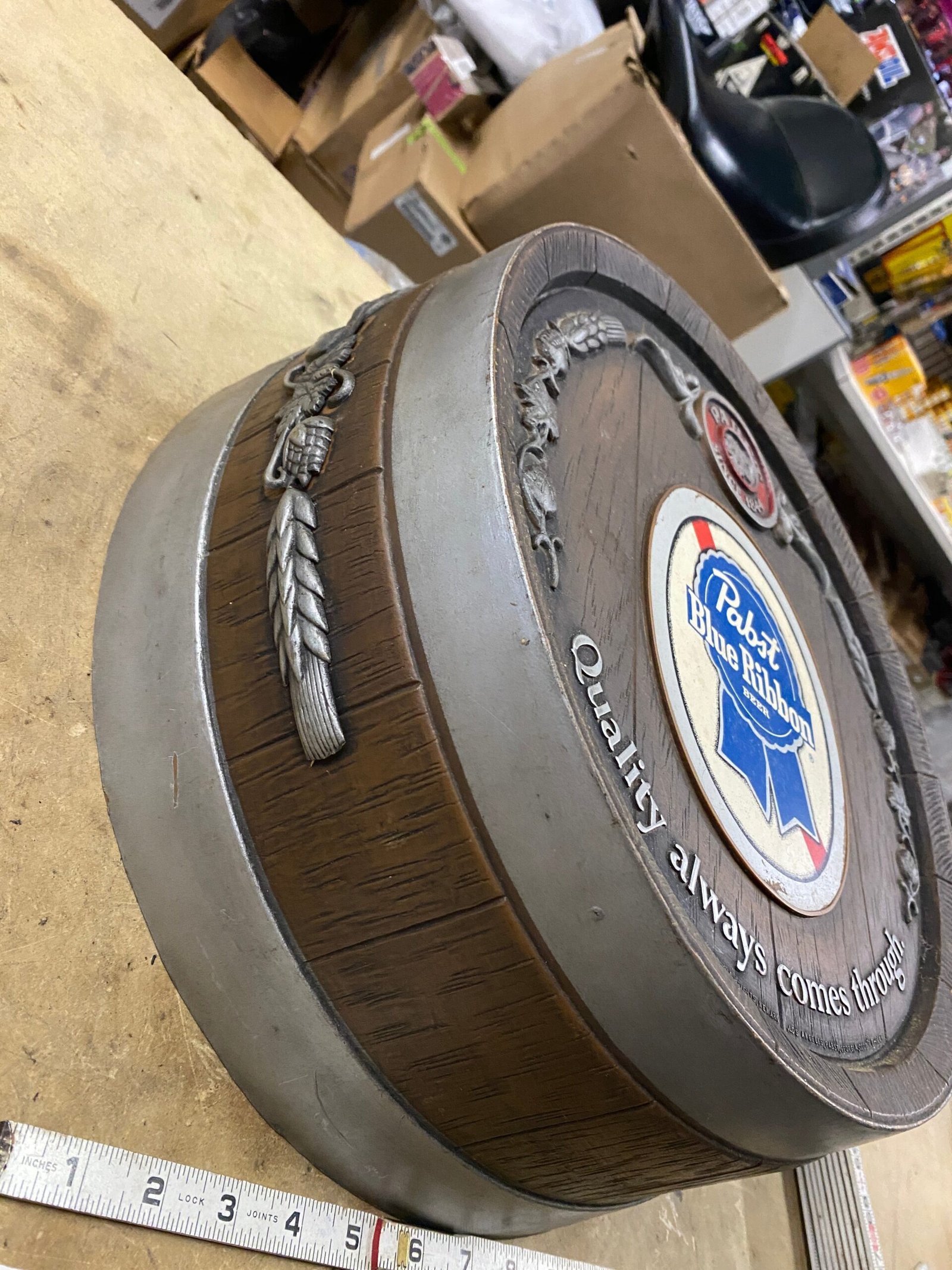 Vintage Pabst Blue Ribbon Beer  Barrel Keg Sign -Breweriana Advertising Man Cave