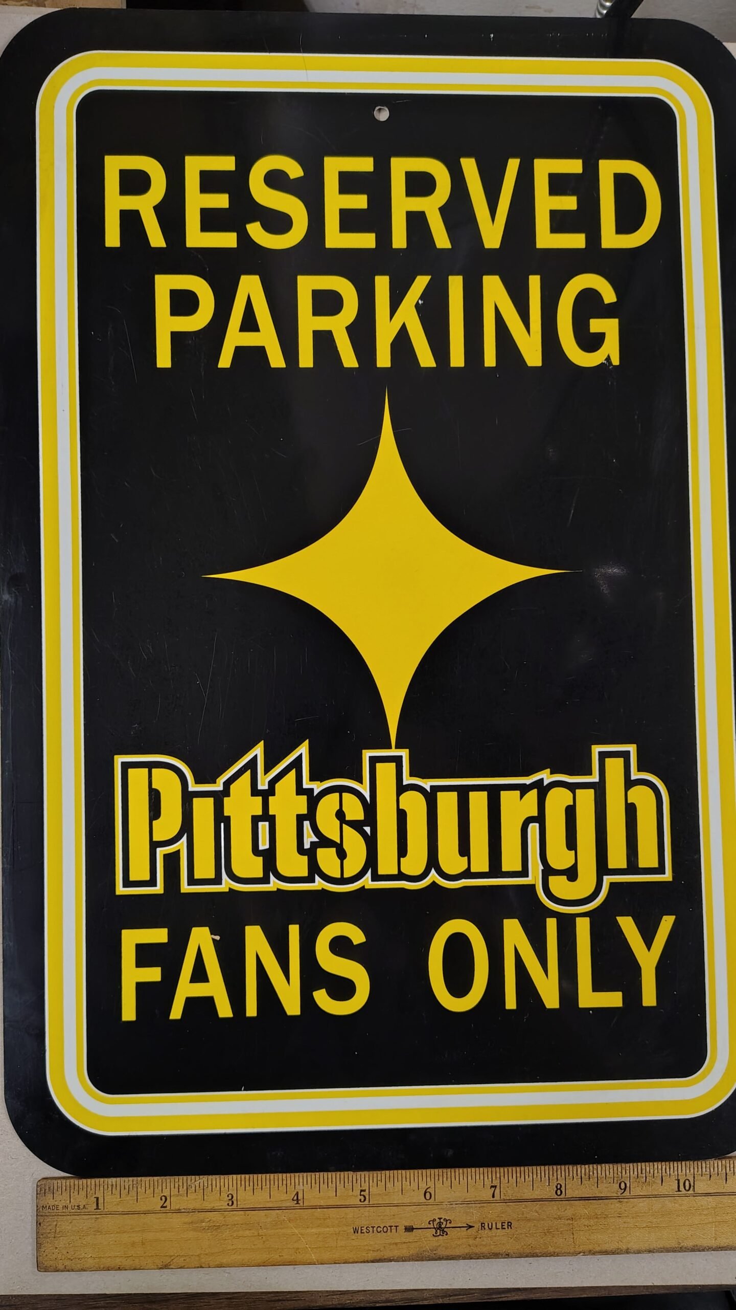 e90856ee-9699-430b-8410-1f4eaf7c9450-scaled-1.jpg Vintage Pittsburgh Steelers Reserved Parking Sign Vinyl Fans Only Man Cave 12x18