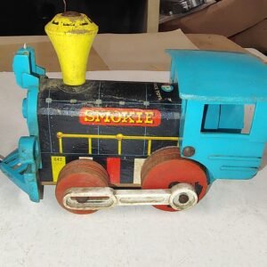 f6dae904-56db-4b6a-9d8a-504a0bae4fb7-scaled-1.jpg Vintage 1960 Fisher Price Smokie Train Engine Wood Pull Toy 642 Locomotive