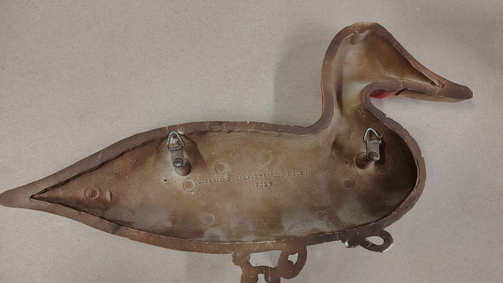 Vintage 1966 Syroco Duck Decoy Wall Plaque Plaster Wood Look Cabin Decor 7015