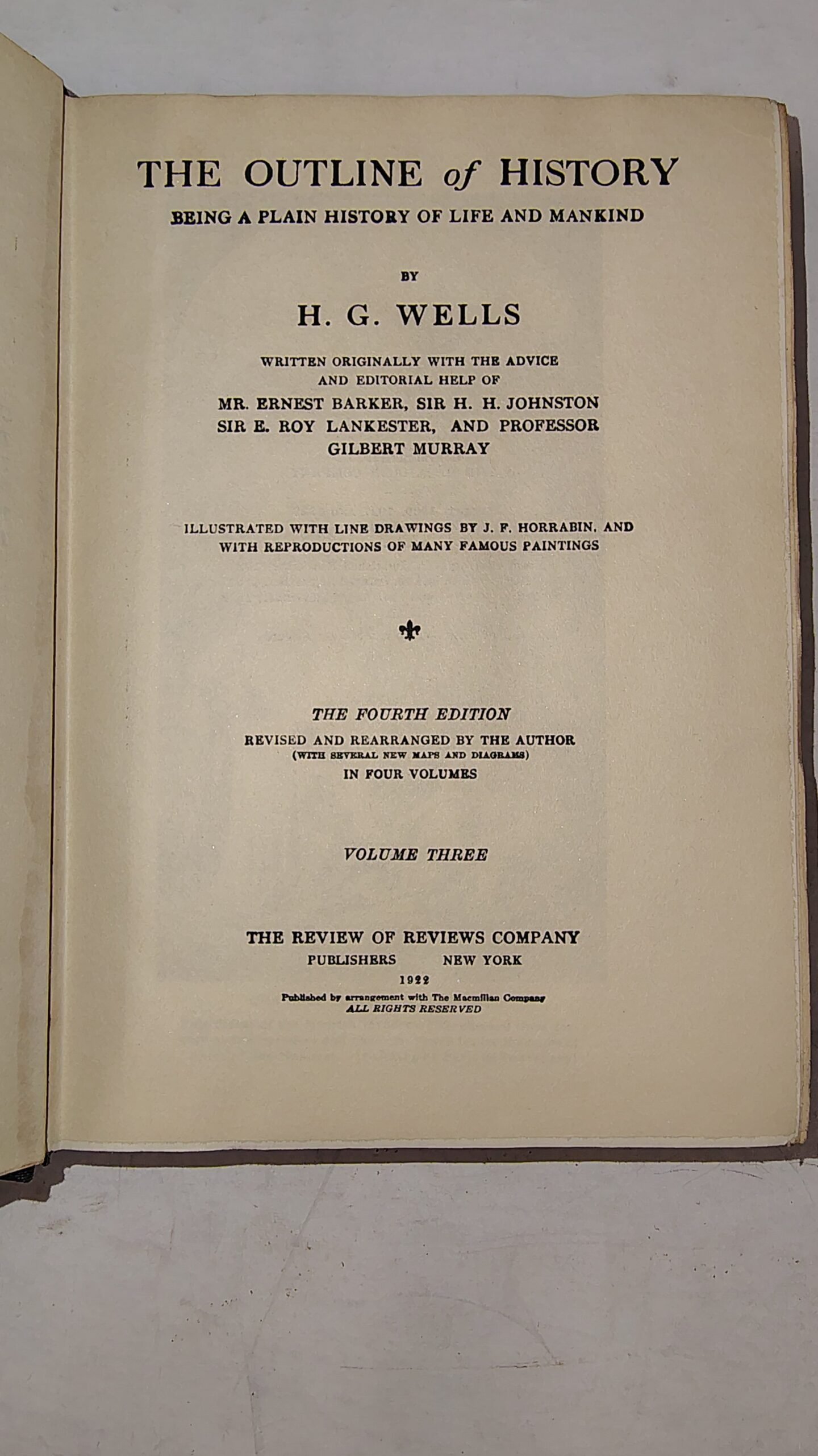 1922 The Outline of History H.G. Wells Vol 3 4th Ed Review of Reviews