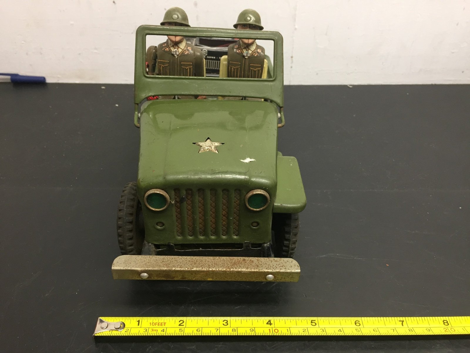 Vintage 1950s Battery Operated Army Jeep Tin Litho Made in Japan By TN Nomura
