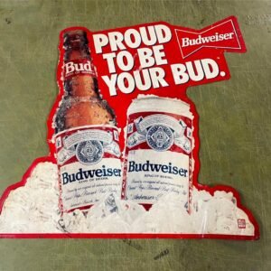 img0408_e9b07dda-7844-4152-884c-87a573960d2d.jpg VINTAGE ANHEUSER BUSCH BUDWEISER "PROUD TO BE YOUR BUD" EMBOSSED TIN SIGN 29×29
