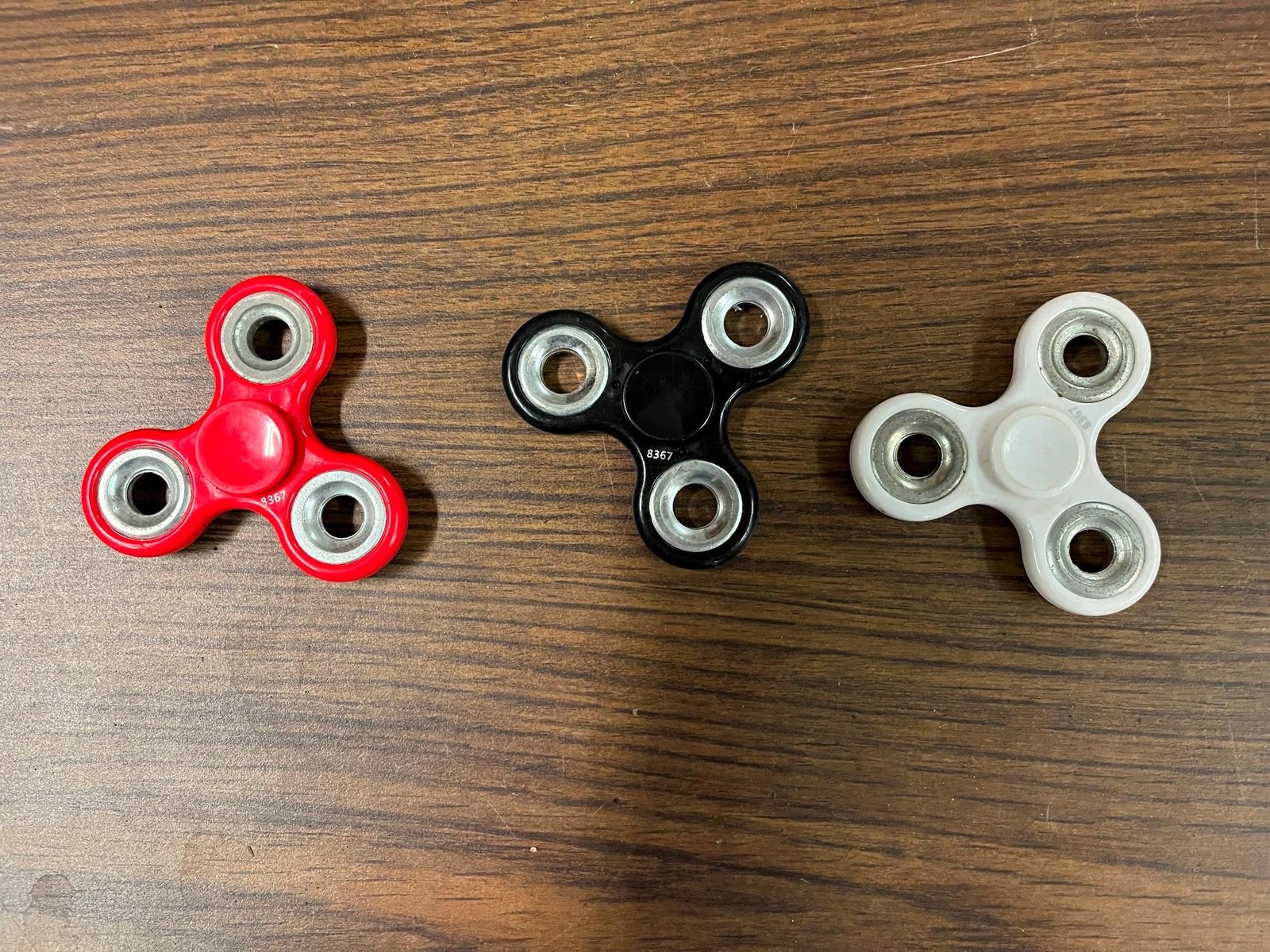 Lot of 3 Red Black White Fidget Spinners Ball Hand Desk Fun Toy ADHD