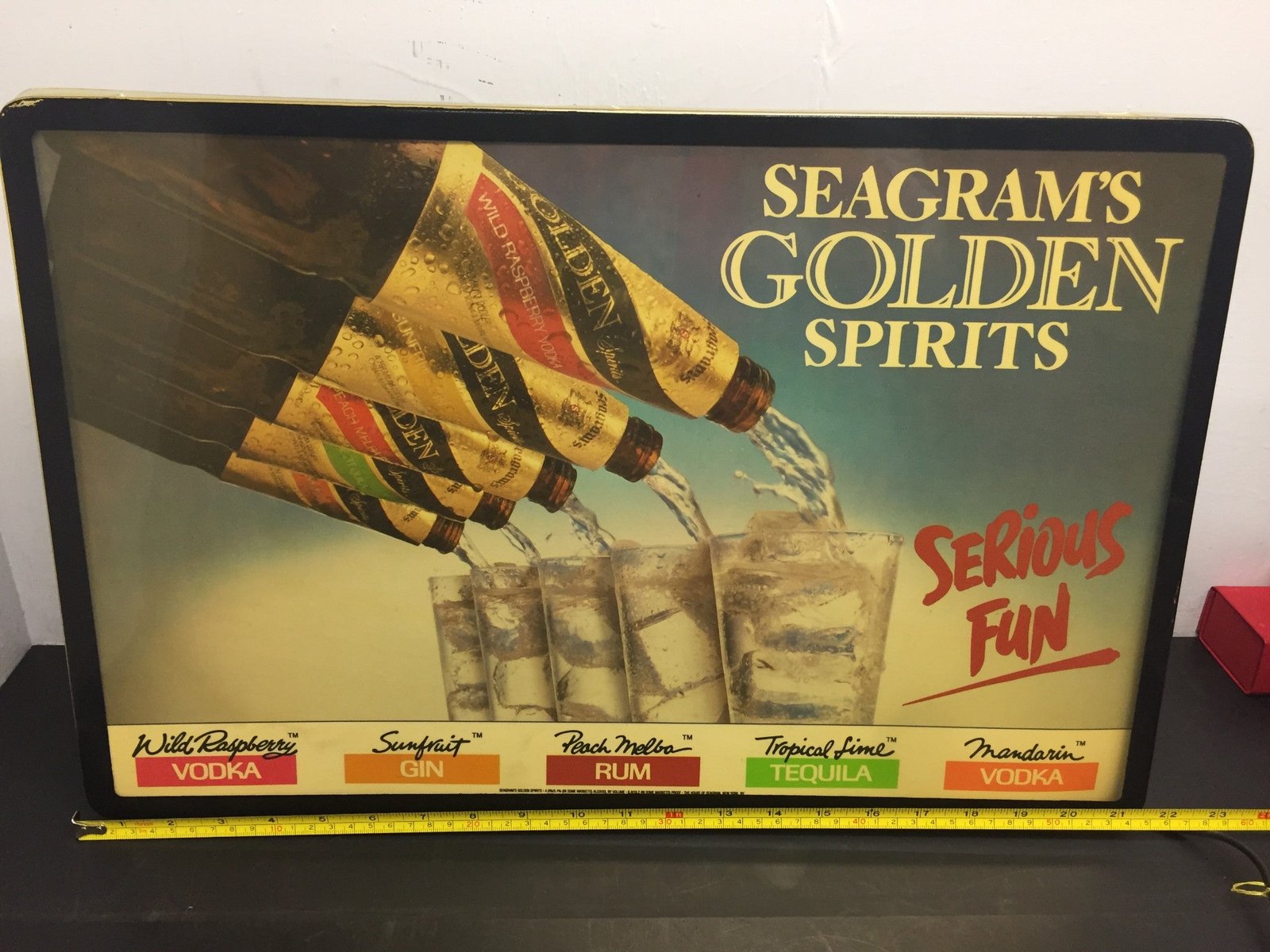 img0594.jpg vintage seagrams golden spirits serious fun light up bar sign 21 1/2"x14" works