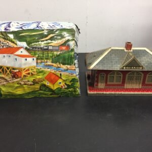 marx tinlitho girard whistling train station depot w/ two piece tunnel untested