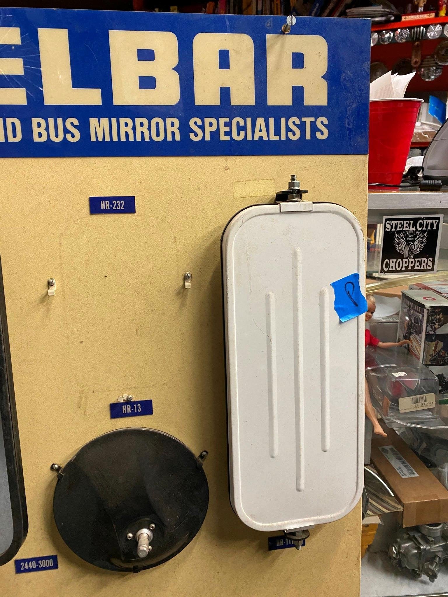 img1066_a7174d08-5331-40a2-b885-a4c59588f964.jpg Vintage Delbar Truck Bus Mirror Wall Display Dealer Advertising Tractor Trailer!
