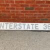 img12081.jpg Vintage Interstate 36 Sign Wood Iowa 5' Road Embossed Collectible Petroliana Gas