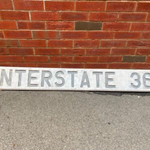 img12081.jpg Vintage Interstate 36 Sign Wood Iowa 5' Road Embossed Collectible Petroliana Gas