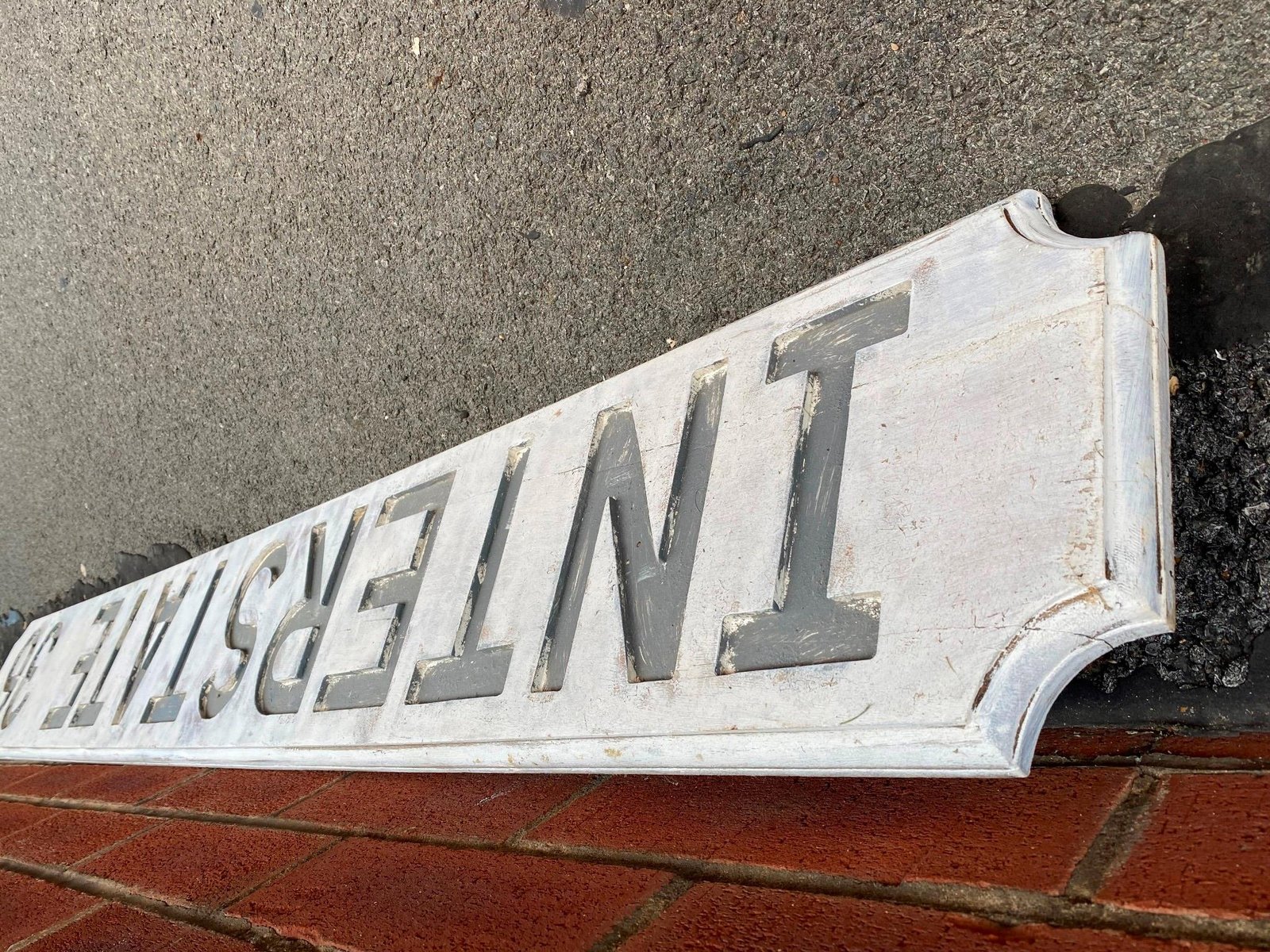 img1209.jpg Vintage Interstate 36 Sign Wood Iowa 5' Road Embossed Collectible Petroliana Gas