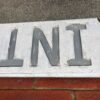 img1210.jpg Vintage Interstate 36 Sign Wood Iowa 5' Road Embossed Collectible Petroliana Gas
