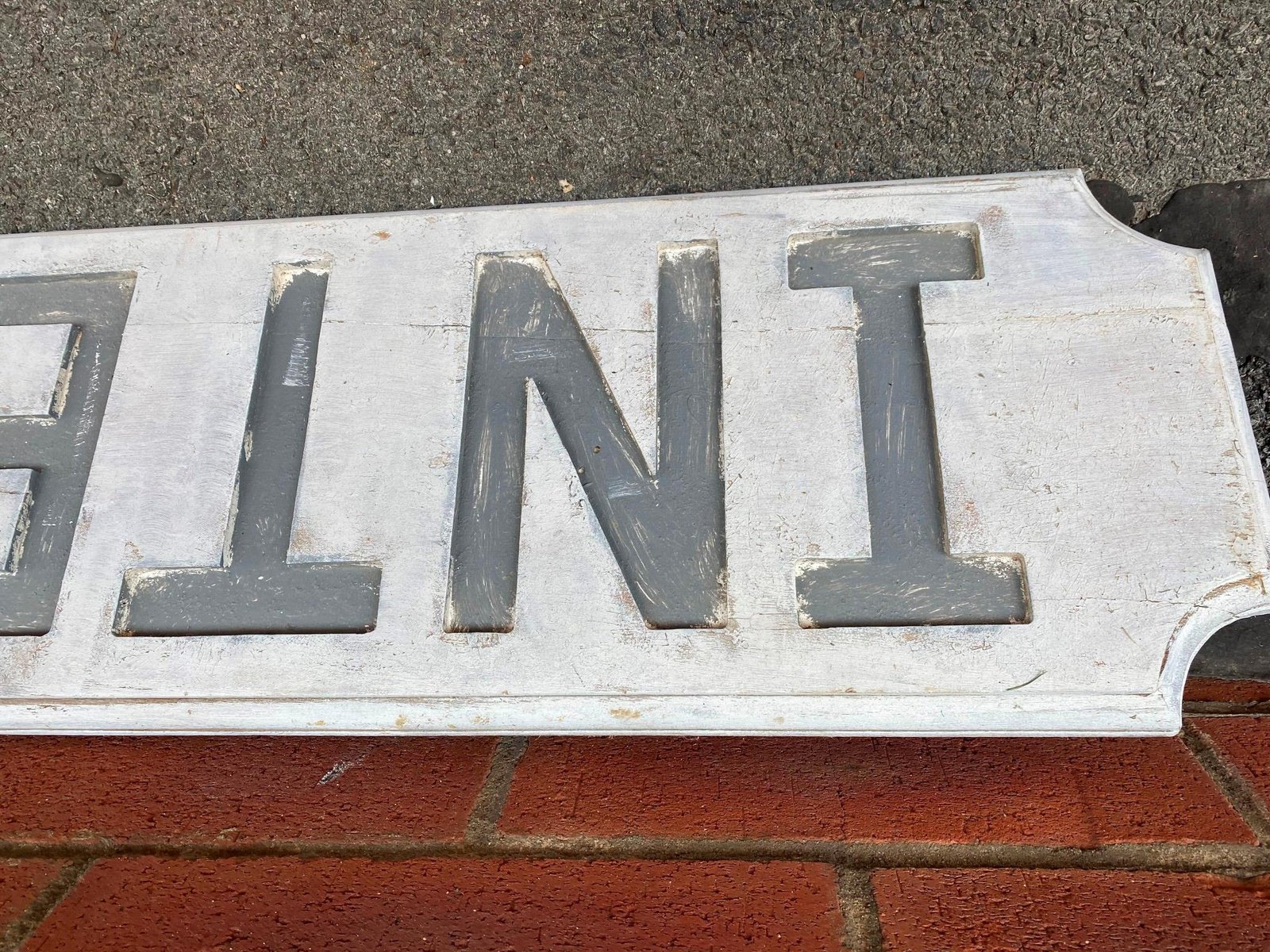 img1210.jpg Vintage Interstate 36 Sign Wood Iowa 5' Road Embossed Collectible Petroliana Gas