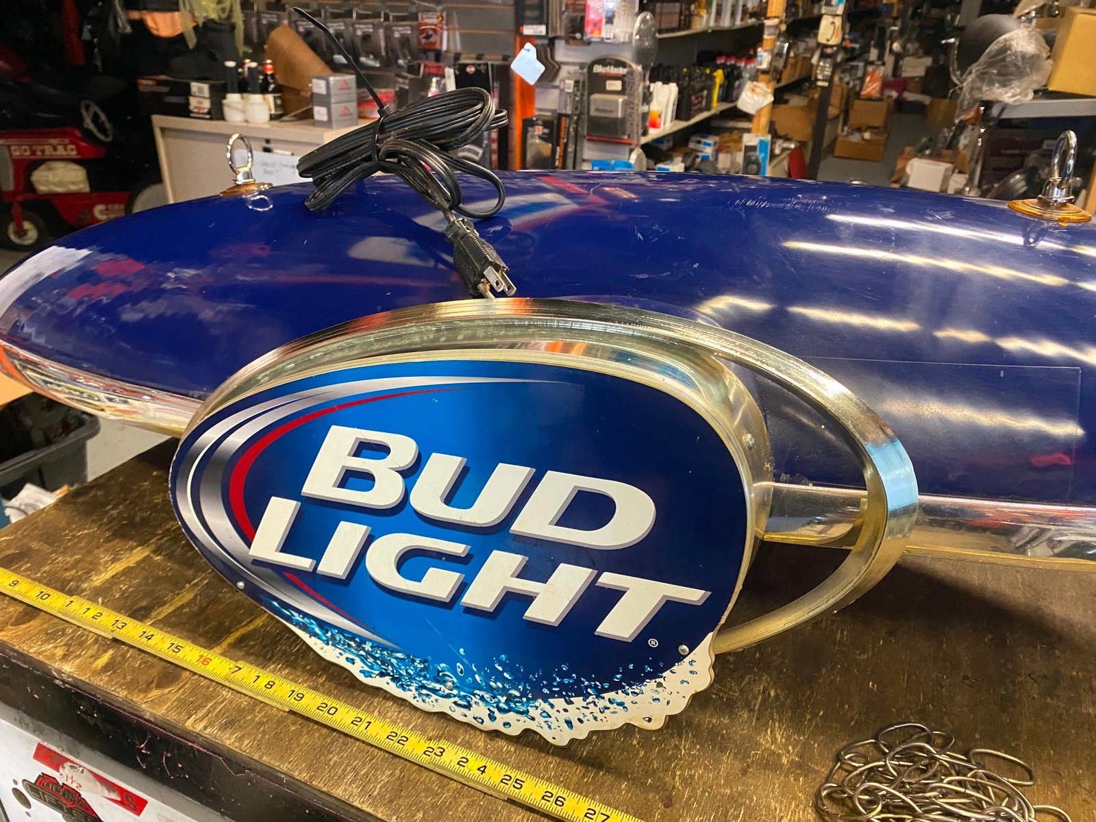 img1705.jpg Bud Light Pool Table Light 45" Beer Brewery Advertising Sign Budweiser Vtg