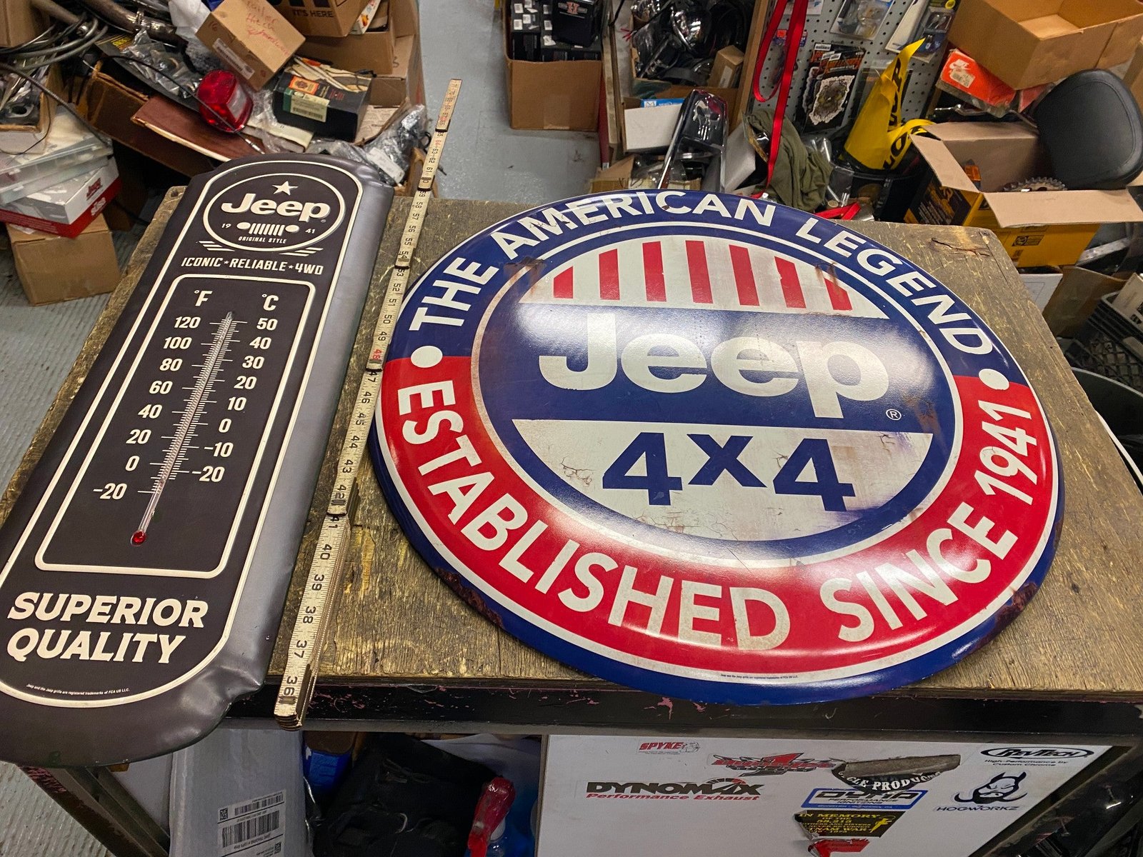img1705_ebb3da4a-cbd2-4a29-ae35-99f5dff24b8e.jpg Jeep CJ2A 24" Round Sign Advertising Tin WW2 Collectible Willys 4X4 American Le