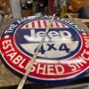 img1707_bd3cbf46-9d33-4cb2-b848-582907874424.jpg Jeep CJ2A 24" Round Sign Advertising Tin WW2 Collectible Willys 4X4 American Le