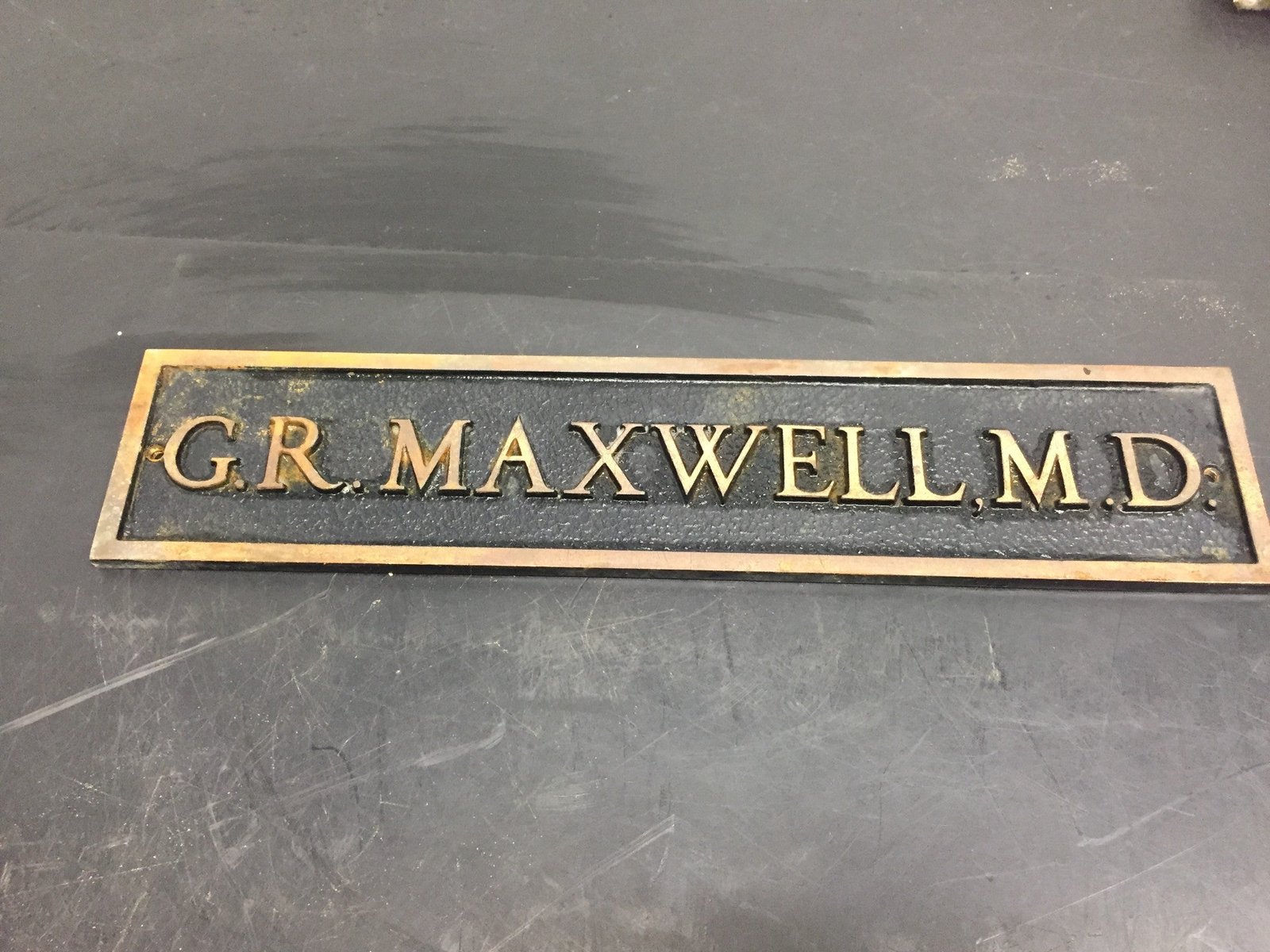 vintage md name plate door plaque metal oddity dr maxwell md Brass Medic Sign!