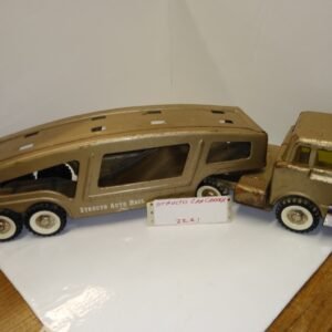 Vintage Structo Auto Haul Car Carrier Semi Truck Trailer Pressed Steel Toy Gold