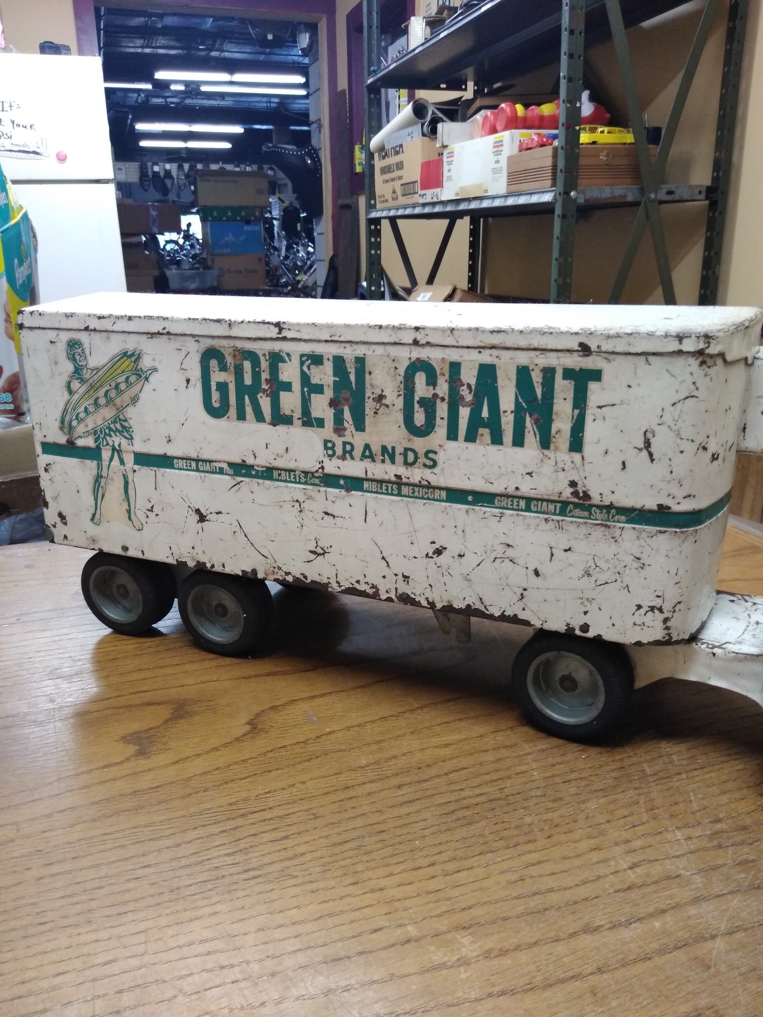 Vintage TONKA Green Giant Toy Refer Semi Truck Wood Trailer Bed Pressed Metal