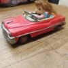 Vtg 1950's Japan Tin Litho Friction Toy Car Girl V 1959 Lic. Plate Works Great!