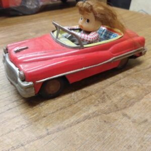 Vtg 1950's Japan Tin Litho Friction Toy Car Girl V 1959 Lic. Plate Works Great!