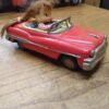 Vtg 1950's Japan Tin Litho Friction Toy Car Girl V 1959 Lic. Plate Works Great!