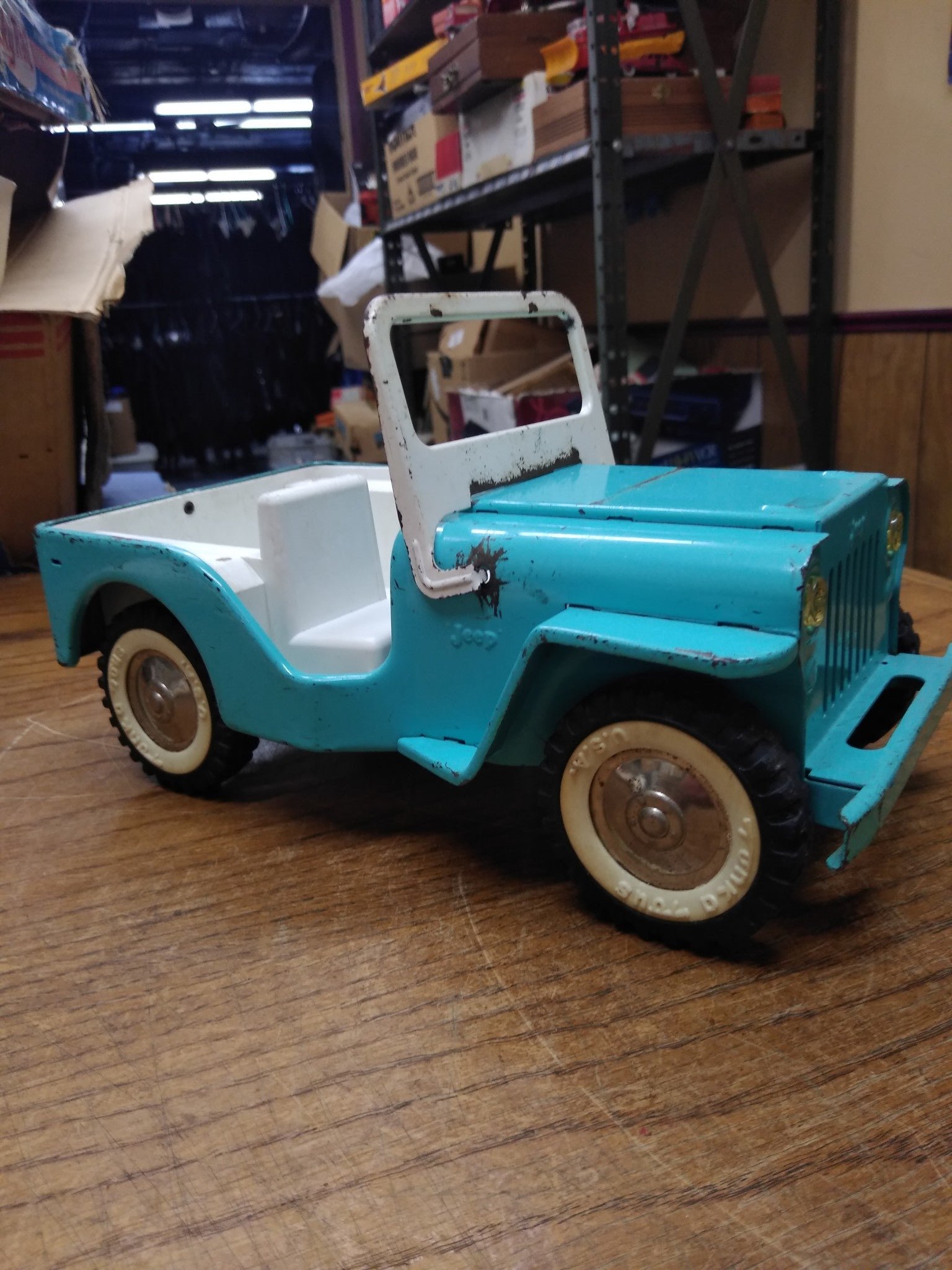 img20210827151832772.jpg Vtg TONKA JEEP Runabout Dispatcher Light Blue Pressed Steel Trailer Hitch 1960's