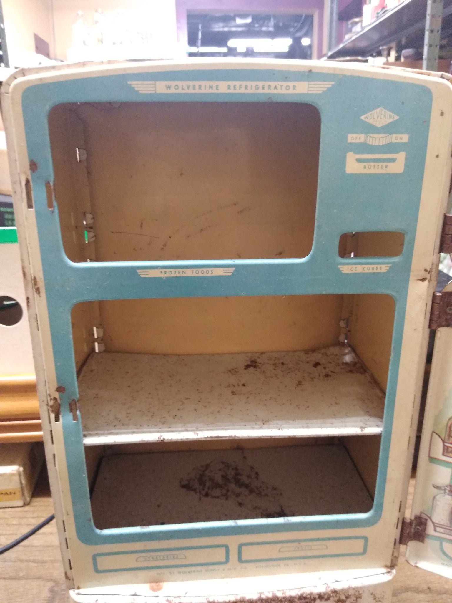 Vtg Wolverine Supply Inc. Toy Refrigerator Lithograph Pittsburgh Pa. Steel