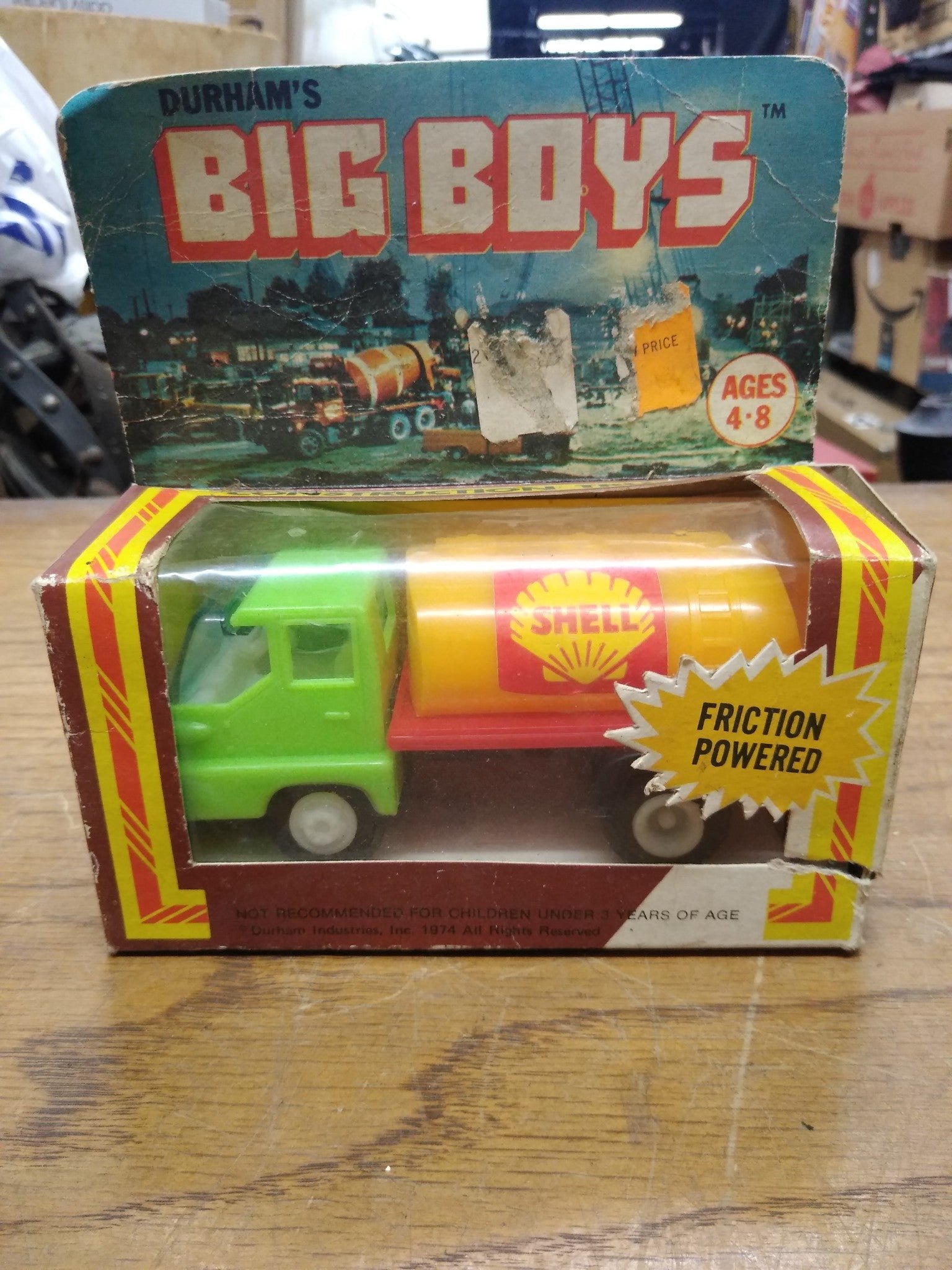 Vtg Durham Big Boys Shell Gasoline Tanker Truck Friction Toy with Original Box