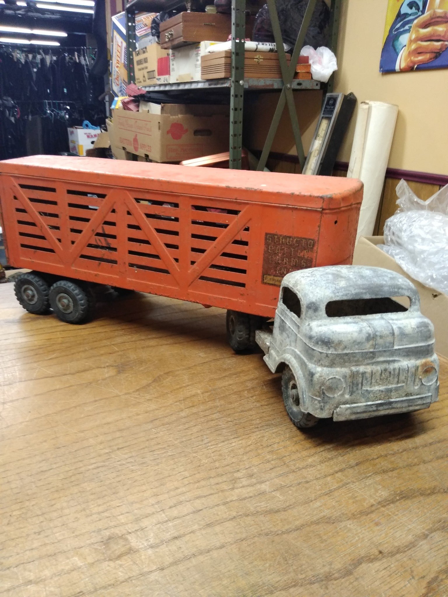 Vtg 1950's Structo Cattle Farms Inc Semi Truck Livestock Trailer Pressed Steel
