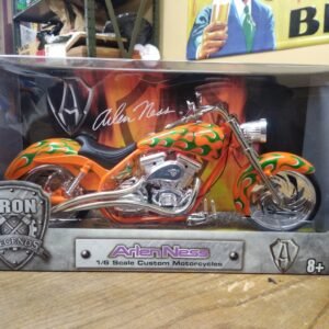 NIB Arlen Ness Iron Legends Custom Motorcycles 1/6 Scale Orange Green Chopper