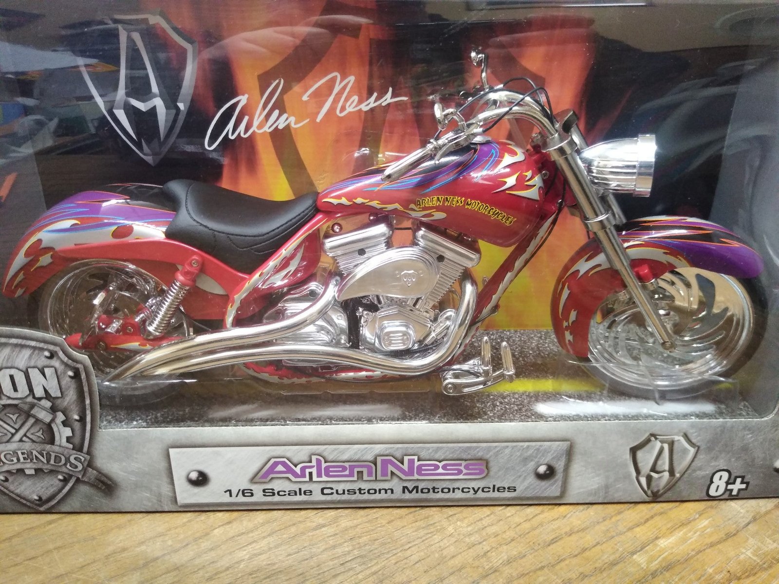 NIB Arlen Ness Iron Legends Custom Motorcycles 1/6 Scale Red and Purple Chopper