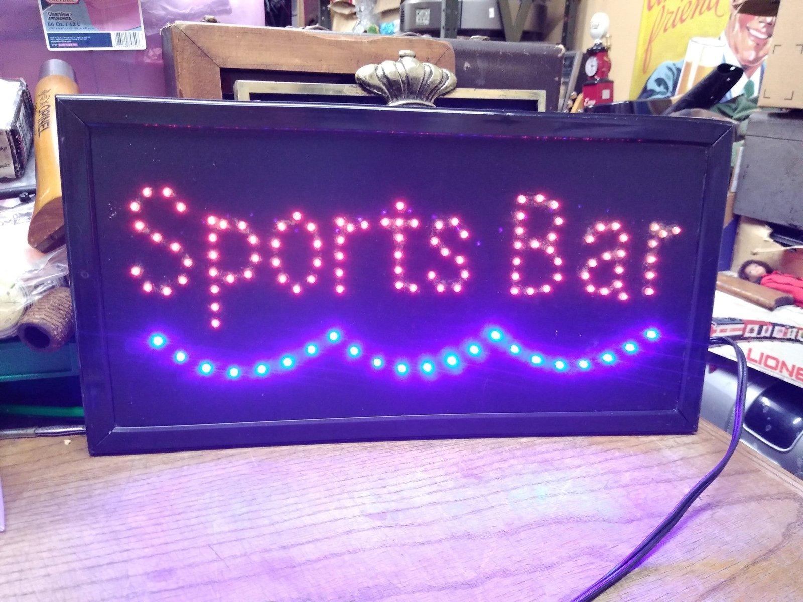 img20230725113927216.jpg Vtg Electric Sports Bar Red Blue Blinking Lighted Sign Wall Hanging 19" x 10"