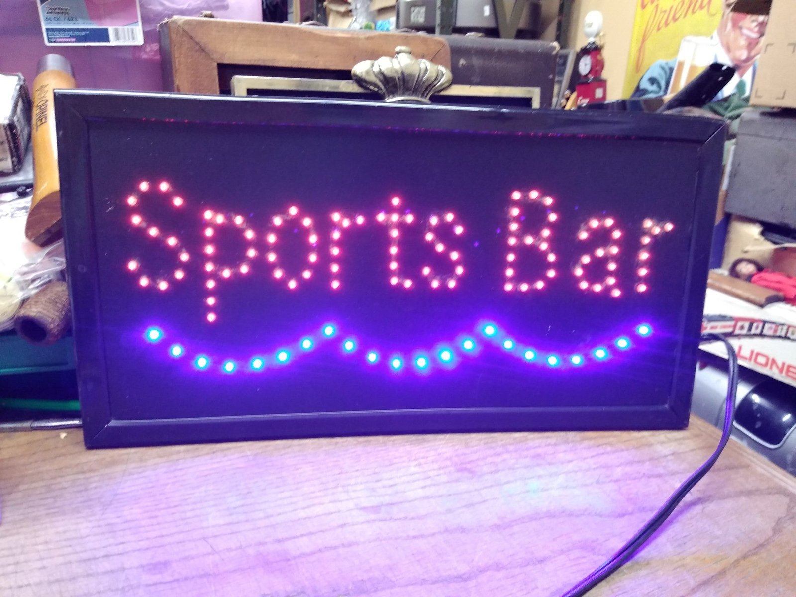 img20230725113928260.jpg Vtg Electric Sports Bar Red Blue Blinking Lighted Sign Wall Hanging 19" x 10"