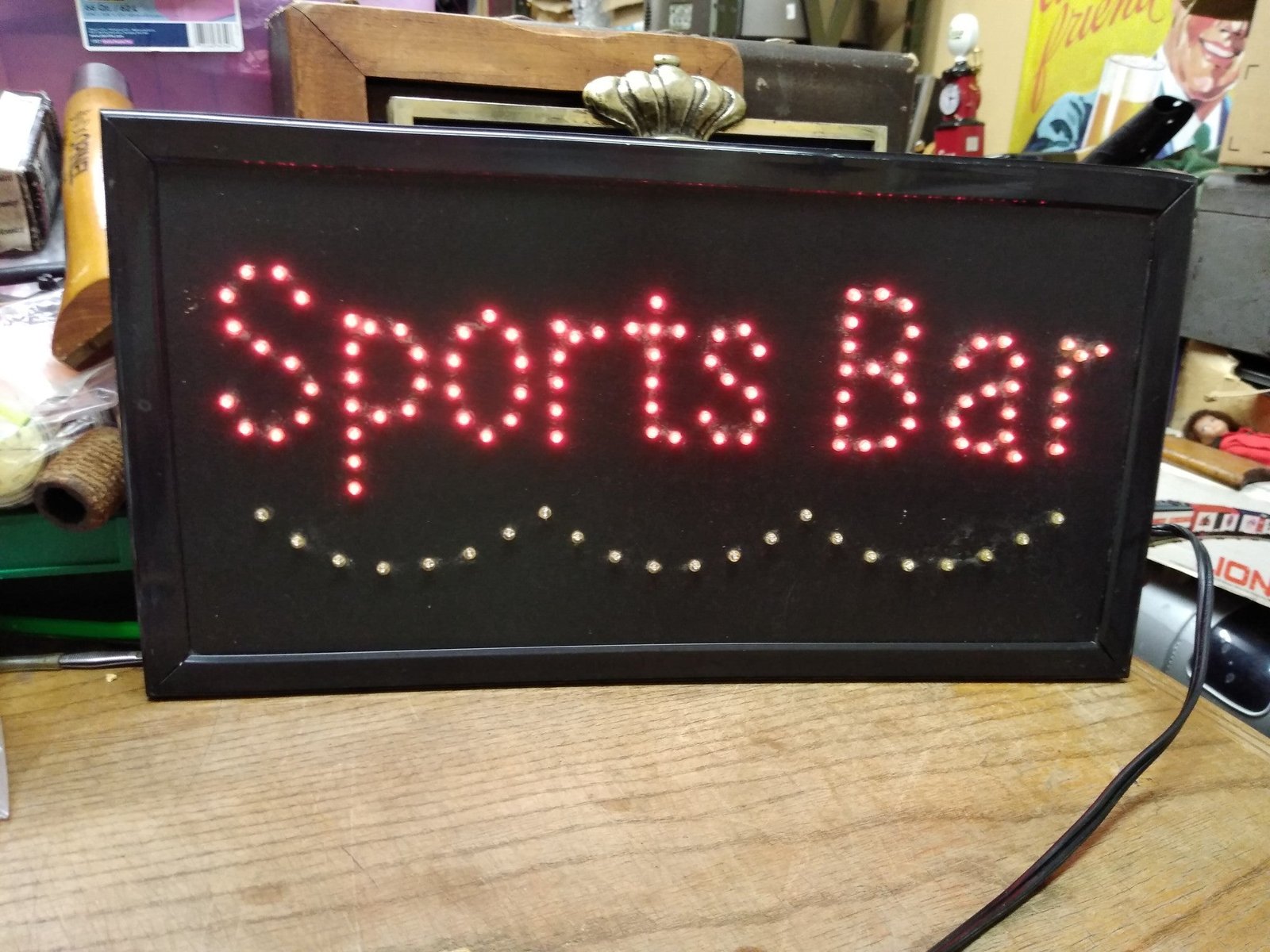 img20230725113941639burst001.jpg Vtg Electric Sports Bar Red Blue Blinking Lighted Sign Wall Hanging 19" x 10"