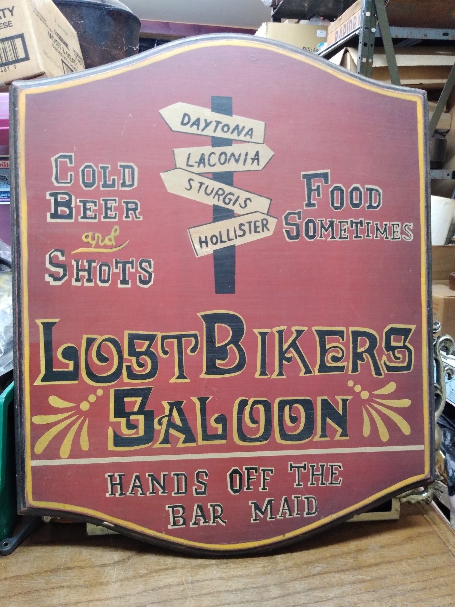 Vtg Lost Bikers Saloon Daytona Laconia Sturgis Hollister Wall Sign 18" x 15"