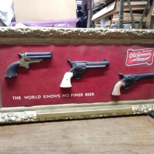 img20230810144234411.jpg Vtg Old German Beer Plastic Bar Advertising Sign 3 Pistols Man Cave 31" 1960"s