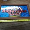 Vtg Wood Framed Budweiser King Of Beers Picture Blue Red Foil Backed 13.5"x7.5"