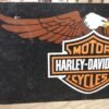 Vtg Harley Davidson Motorcycle Winged Eagle Logo Metal Sign Man Cave Bar 21 x 11