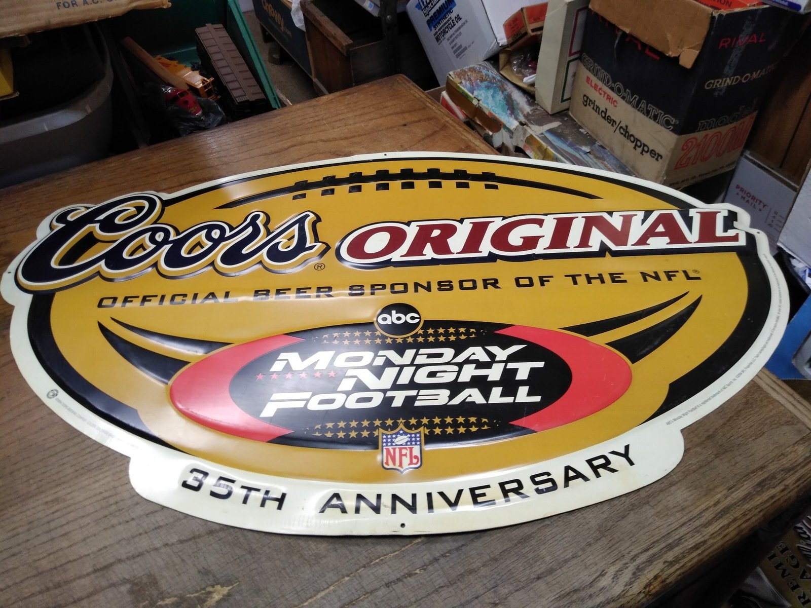 Coors Beer Monday Night Football 35th Anniversary Oval Metal Sign 31" x 20" Nice