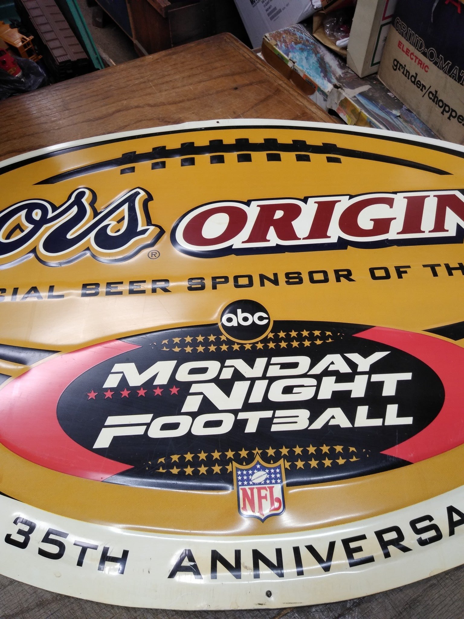 Coors Beer Monday Night Football 35th Anniversary Oval Metal Sign 31" x 20" Nice