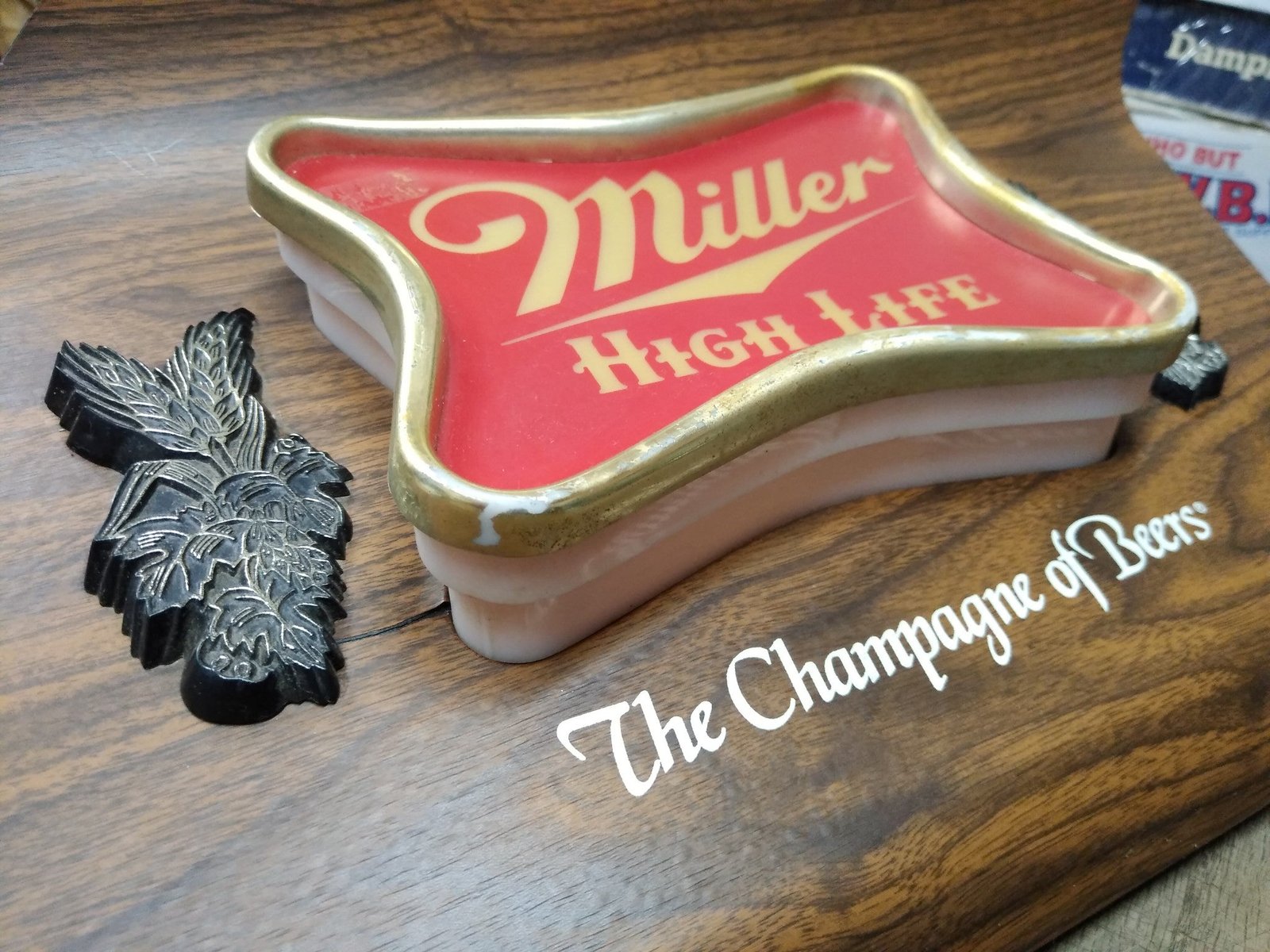 Vtg Miller High Life Champaign Of Bottled Beers Lighted Wood Grain Sign 25"x12"
